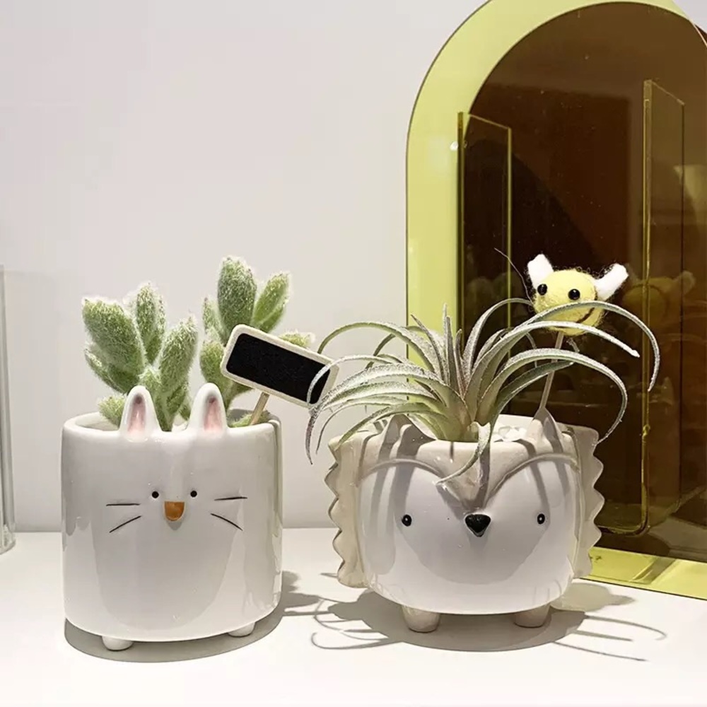 Succulent pot plant rabbit shiba ceramic garden home decor cute animal cartoon - Picture 5 of 9